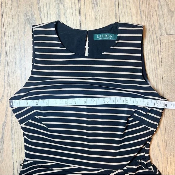 Lauren Ralph Lauren Striped Sleeveless Black & Tan Maxi Dress Size 4 - Picture 11 of 13